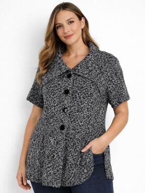 Cato Gray & Black Short Sleeve Button-Up Cardigan – Women’s Size Large